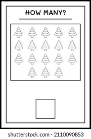 Cuántos árboles de navidad, juegos para niños. Ilustración del vector, hoja de cálculo imprimible