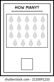 Cuántos árboles de navidad, juegos para niños. Ilustración del vector, hoja de cálculo imprimible