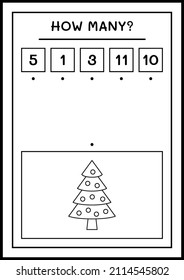 How many christmas tree, game for children. Vector illustration, printable worksheet