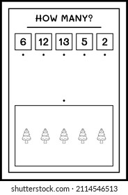 How many christmas tree, game for children. Vector illustration, printable worksheet