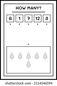 How many christmas tree, game for children. Vector illustration, printable worksheet