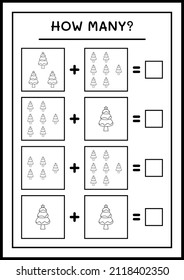 How many christmas tree, game for children. Vector illustration, printable worksheet