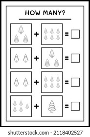How many christmas tree, game for children. Vector illustration, printable worksheet