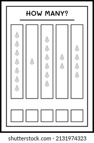 How many christmas tree, game for children. Vector illustration, printable worksheet