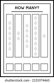 How many christmas tree, game for children. Vector illustration, printable worksheet