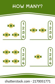 How many of Clover badge, game for children. Vector illustration, printable worksheet