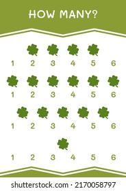 How many of Clover, game for children. Vector illustration, printable worksheet