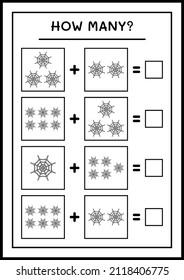 How Many Cobweb, Game For Children. Vector Illustration, Printable Worksheet
