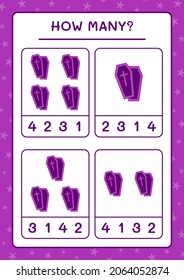 How many Coffin, game for children. Vector illustration, printable worksheet