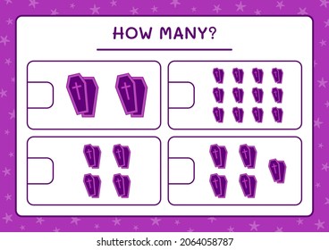 How many Coffin, game for children. Vector illustration, printable worksheet