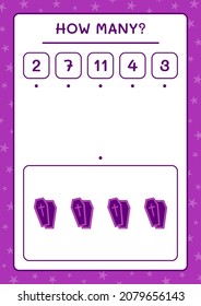 How many Coffin, game for children. Vector illustration, printable worksheet