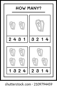 How many Coffin, game for children. Vector illustration, printable worksheet