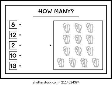 How many Coffin, game for children. Vector illustration, printable worksheet