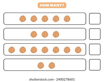 How many cookie are there? Educational worksheet design for children. Counting game for kids.