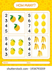 How many counting banana, eggfruit, honeydew melon. worksheet for preschool kids, kids activity sheet, printable worksheet