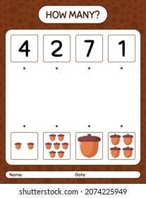 How many counting game with acorn. worksheet for preschool kids, kids activity sheet
