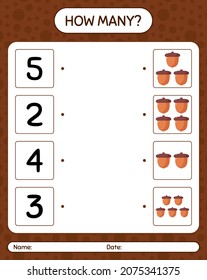 How many counting game with acorn. worksheet for preschool kids, kids activity sheet