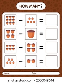 How many counting game with acorn. worksheet for preschool kids, kids activity sheet