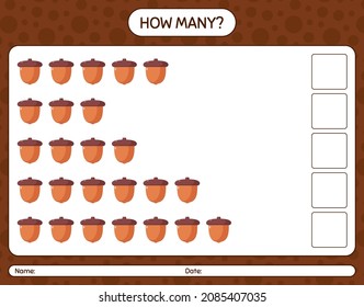 How many counting game with acorn. worksheet for preschool kids, kids activity sheet