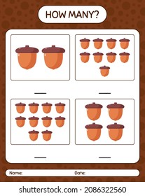 How many counting game with acorn. worksheet for preschool kids, kids activity sheet