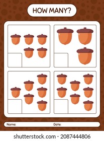 How many counting game with acorn. worksheet for preschool kids, kids activity sheet