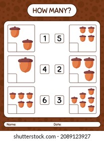 How many counting game with acorn. worksheet for preschool kids, kids activity sheet