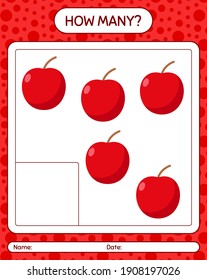 How many counting game with apple. worksheet for preschool kids, kids activity sheet, printable worksheet