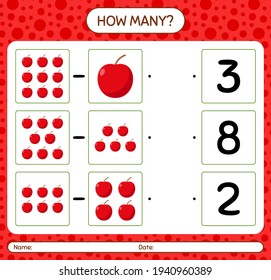 How many counting game with apple worksheet for preschool kids, kids activity sheet, printable worksheet