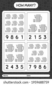 How many counting game with arabic teapot. worksheet for preschool kids, kids activity sheet, printable worksheet