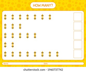 How many counting game with arabic lantern. worksheet for preschool kids, kids activity sheet, printable worksheet
