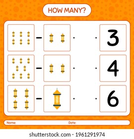 How many counting game with Arabic lanterns. worksheet for preschool kids, kids activity sheet, printable worksheet