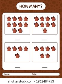 How many counting game with arabic teapot. worksheet for preschool kids, kids activity sheet, printable worksheet