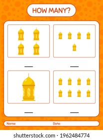 How many counting game with arabic lantern. worksheet for preschool kids, kids activity sheet, printable worksheet