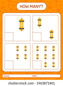 How many counting game with arabic lantern. worksheet for preschool kids, kids activity sheet, printable worksheet