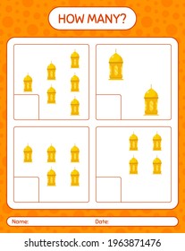 How many counting game with arabic lantern. worksheet for preschool kids, kids activity sheet, printable worksheet