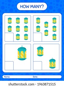 How many counting game with arabic lantern. worksheet for preschool kids, kids activity sheet, printable worksheet