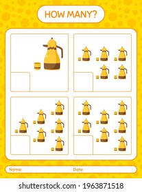 How many counting game with arabic teapot. worksheet for preschool kids, kids activity sheet, printable worksheet