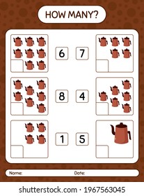How many counting game with arabic teapot. worksheet for preschool kids, kids activity sheet, printable worksheet