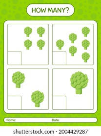 How many counting game with artichoke. worksheet for preschool kids, kids activity sheet, printable worksheet