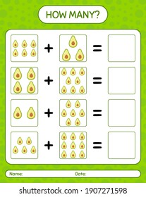 How many counting game with avocado. worksheet for preschool kids, kids activity sheet, printable worksheet
