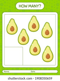 How many counting game with avocado. worksheet for preschool kids, kids activity sheet, printable worksheet