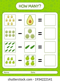 Cuántas hojas de cálculo del juego de aguacate, cantaloupe, hig indian para niños preescolares, hojas de actividades para niños, hoja de cálculo imprimible