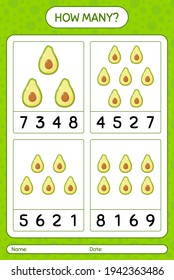 How many counting game with avocado worksheet for preschool kids, kids activity sheet, printable worksheet