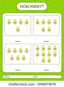 How many counting game with avocado worksheet for preschool kids, kids activity sheet, printable worksheet