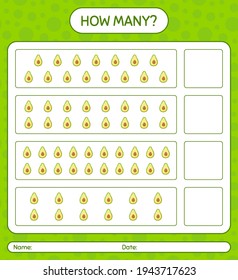 How many counting game with avocado worksheet for preschool kids, kids activity sheet, printable worksheet