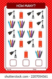 How many counting game with back to school icon. worksheet for preschool kids, kids activity sheet