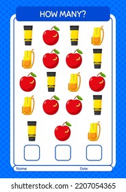 How many counting game with back to school icon. worksheet for preschool kids, kids activity sheet