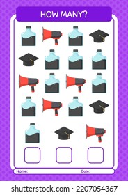 How many counting game with back to school icon. worksheet for preschool kids, kids activity sheet