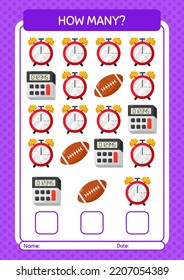 How many counting game with back to school icon. worksheet for preschool kids, kids activity sheet