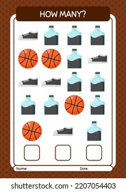 How many counting game with back to school icon. worksheet for preschool kids, kids activity sheet